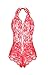 Womens Halter Lingerie Lace Teddy Bodysuit Nightwear Deep V Lace Babydoll Underwear Plus Size (XXL,Red)