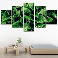 5 Panel Canvas Wall Art Dewy Leaves Pictures Modern Artwork for Home Decorations Ready to Hang - 60