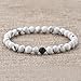 Couples Gifts,Long Distance Relationship Friendship Bracelets Black Matte Agate & White Howlite Natural Energy Stone Beads Bracelets Bangle for His Hers Men Women at Birthday