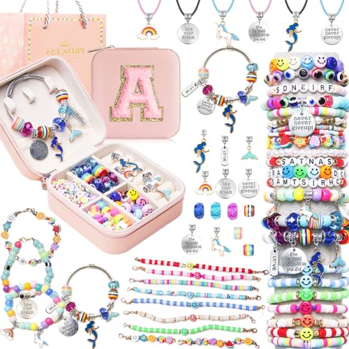 3900 Pcs Girls Bracelet Making Kit, Beads Jewelry Making Kit, Unicorn/Mermaid DIY Crafts Birthday Christmas Gifts with Organizer Box for Friendship Bracelets kits, Girls Ages 5 6 7 8-12 Years Old