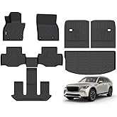 ANBINGO® Floor Mats & SeatBack Cargo Liner / CX90 2024 2025 2026/6 Passenger / 2nd Row with Bucket Seat or Captain Seat / (50/50 Velcro Tape Fixed Backmats) TPE 3 Rows Waterproof Car Mat