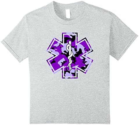 Kids Camouflage EMT EMS Shirt - Purple Camo EMT T-Shirt 12 Heather Grey