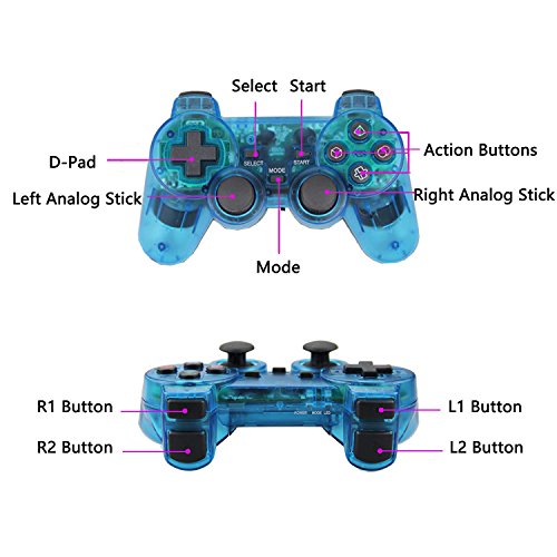 TPFOON Wireless PS2 Dual Vibration Controller for Sony Playstation 2 (Blue) - Thumbnail 4