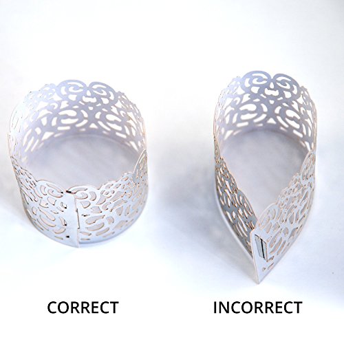 Frux Home and Yard Votive Candle Holders - Flameless Tea Light Votive Wraps- 48 Silver Colored Laser Cut Decorative Wraps Flickering LED Battery Tealight Candles (not Included) - Thumbnail 4