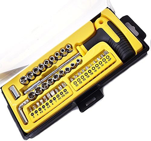 43-piece T Handle Screwdriver Nut Driver Torx Slotted Hex Socket Bits SAE Metric Size Tool Set