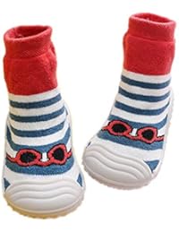 HOWELL Baby Boys Girls Sock Shoes Infant Soft Rubber Sole Shoes Anti-slip Breathable Cotton First Walking Shoes, Blue Stripe 7 Toddler