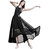 ROYAL SMEELA Women Lyrical Dance Dress Elegant Modern Contemporary Dance Costume Sleeveless Flowy Mesh Tulle Maxi Long Skirt