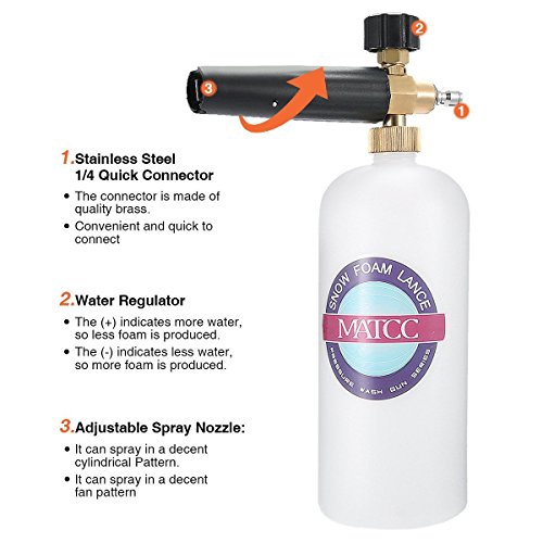 MATCC Foam Cannon Gun 3000 Psi High Pressure Washer Foam Wash Gun Car
