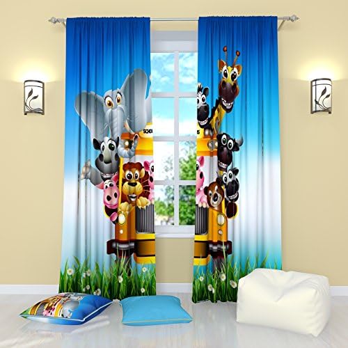 Factory4meCurtains for Kids Room Funny Animals. Window Curtain Set of 2 Panels Each W52 x L96 Total W104 x L96 inches Drapes for Living Room Bedroom Kitchen