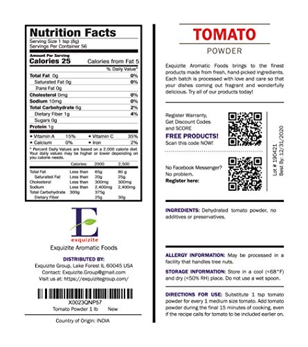 Tomato Powder - 1 lb (16 oz) - Pure, Fine Ground, Dehydrated, Gluten Free, Non-GMO, 100% Vegan, No Preservatives or Additives in Eco-Friendly Packaging Bulk Pack - Thumbnail 7