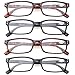 Kerecsen 4 Pack Reading Glasses for Men and Women with Spring Hinges, Lightweight Black Rectangular Readers Eyeglasses (2 Black 2 Tortoise, 1.50)