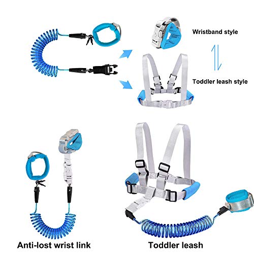 OFUN Toddler Walking Harness Leash with Key, Anti Lost Wrist Link for Toddler, Baby Safety Harness for Walking, 2 in 1 Toddler Safety Leash 2.5M