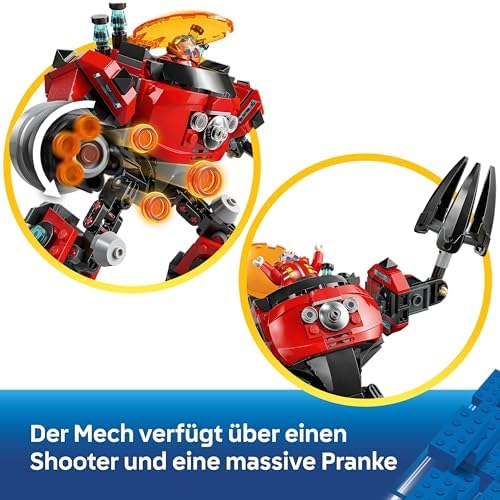 Sonic the Hedgehog Knuckles vs. Dr. Eggmans Egg Crusher Mech - Kreatives Spielzeug mit 2 Minifiguren, Ringe & Chaos Emeralds - Gamer Geschenk Jungen & Mädchen ab 8 Jahren - 77005