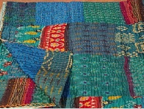 Haridra Patola Silk Patch Work Kantha Indian Saree Quilt (90 X 108, Multicolour)