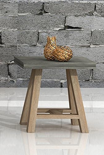 Modrest Civic Modern Concrete & Acacia End Table Grey/Wood/Rectangular