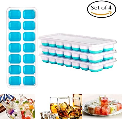 GYMAN Ice Cube Trays Flexible 14-Ice Trays Easy-Release Silicone with Spill-Resistant Removable Lid Stackable Durable and Dishwasher Safe LFGB Certified, BPA Free -- 4 Pack