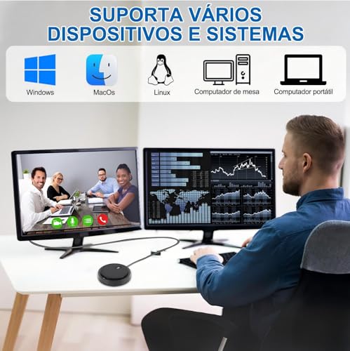 Microfone de Conferência USB para Computador, Alto-Falante com Microfone para Computador, Microfone Condensador Omnidirecional de 360° com Tecla Silenciosa