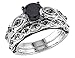 1.39 Carat (ctw) Black Diamond Engagement Ring and Wedding Band Set in 10K White Gold