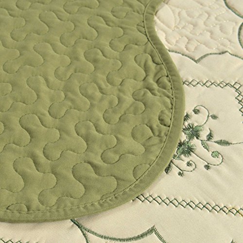 3-Piece Quilt Coverlet Bedding Set Full/Queen(90"x90") Size Bedspread Floral Pattern Exquisite Embroidery Lightweight Hypoallergenic by JessyHome, Olive - Thumbnail 7