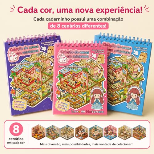 Caderno Adesivo 3D Com 8 Cenários Criativos DIY Com Pinça Stickers Spiral Adultos e Crianças Cores Sortidas Premium