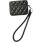 Earphone Case for AirPods 4, Elegant Classical Diamond PU Leather Surface Earphone Case Soft Silicone Case, AirPods 4 Cover Protective Case Skin Protector for Earbuds +Lanyard-Black