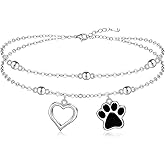 Talonior Ankle Bracelets for Women S925 Sterling Silver Heart Anklets Beaded Dog Paw Anklets Layered Jewelry Gifts