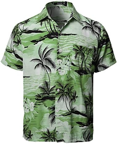 Youstar Hawaiian Tropical Print Button Down Short Sleeve Shirt Green Size XL