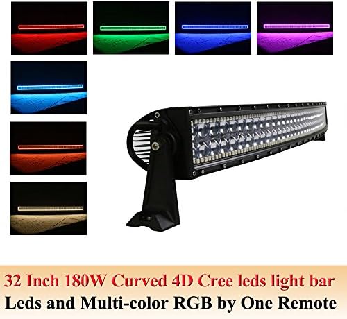 NKlighting 32 Inch Curved 180W 4D optics Cree LEDs Driving LIGHT BAR HALO COLORMORPH 12+ Colors for SUV car offroad atv boat DC10-30V+ 1x Free Master Turn on/off Swicth wireharness