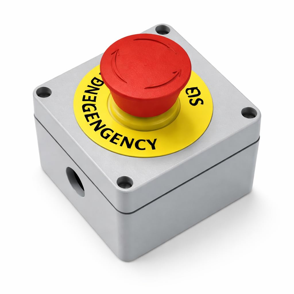 Garosa 1NC Momentary Stop Switch, Emergency Stop Push Button with IP66 Waterproof Rating, RFI Resistant Aluminum Red Sign Box for Industrial Safety Applications (80 * 75 * 60)