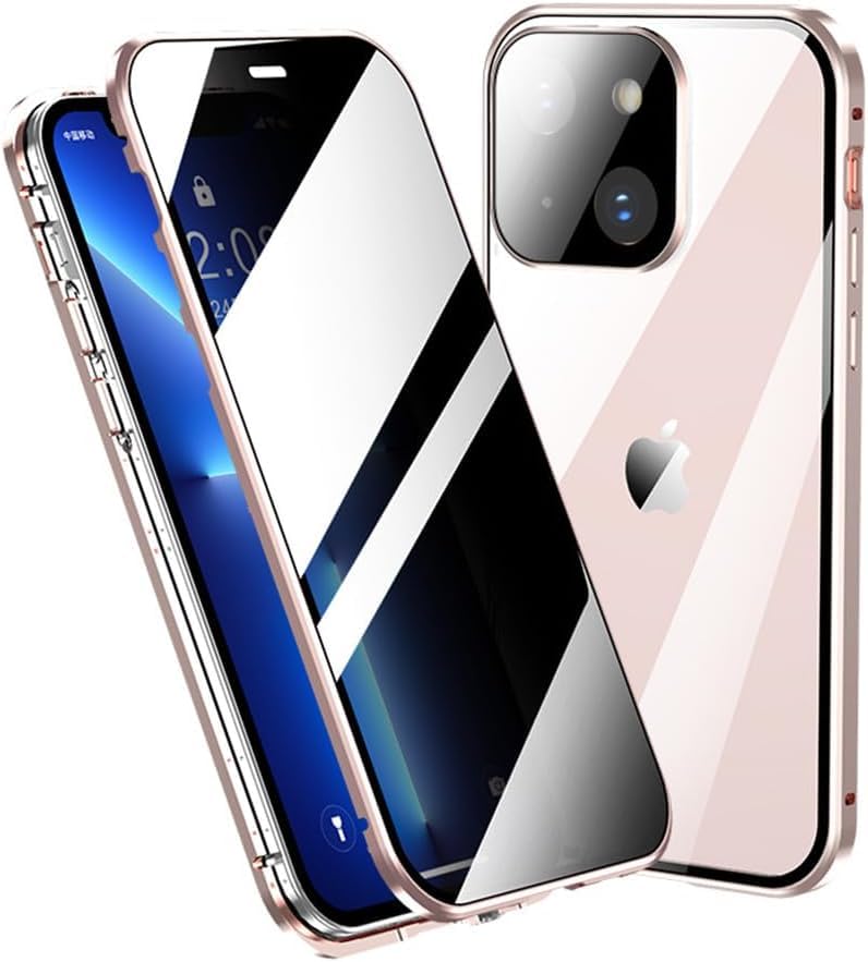 Astter Privacy Case for Apple iPhone 15 Magnetic Phone Case,Anti Spy screen Protector+Lens Protector 360 Degree Magnetic Adsorption Metal Bumper for iPhone 15 Anti-Peeping Cover-Pink