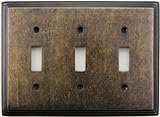 Classic Accents Deco Aged Antique Brass Three Gang Toggle Light Switch Wall Plate