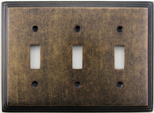 Classic Accents Deco Aged Antique Brass Three Gang Toggle Light Switch Wall Plate