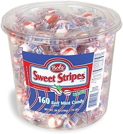 BOBS Sweet Stripes Soft Peppermint Candy, 160 Count, 28 Ounce Jar (.2 Pack(160 Count))