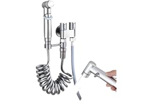 POUSBO 1-in-2-out Dual Control Valve, 2023 New Double Control Mini Shower, 6.5 Feet Extra Long Hose High Pressure Bathroom Faucet Kit for Bidet And Shower (Silver Dual Control Valve Set)