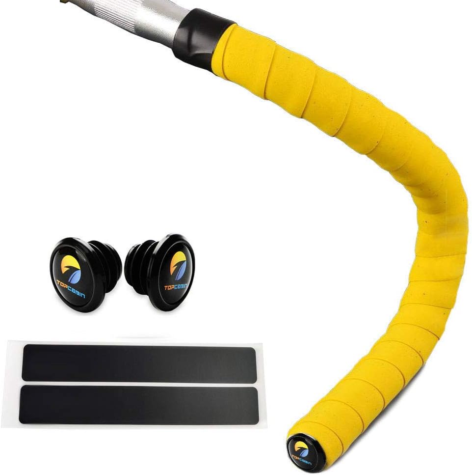 TOPCABIN® Bicycle Handlebar Tape Non-Slip Comfort GEL Road Bike Handlebar Tape Bike Bar Tape with Reflective Bar Plugs (# Yellow)