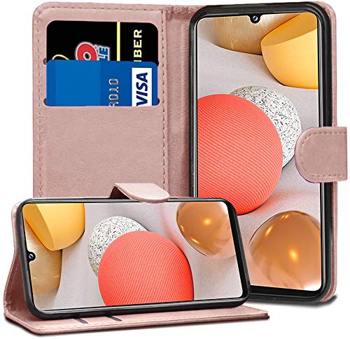 Galaxy A42 5G Case, Galaxy A42 5G Leather Case, Galaxy A42 5G Book Flip Leather Wallet Cover with Card Slots for Samsung Galaxy A42 5G [Compatible With Galaxy A42 5G Screen Protector] (ROSE GOLD)