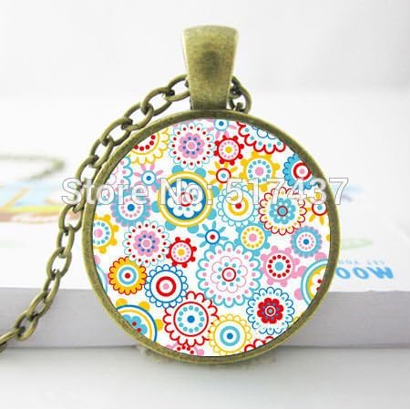 Pretty Lee 2015 New Fashion Glass Cabochon 25Mm Flower Glass Necklace Flowers Compass Gear Pendants Glass Photo Pendant Necklace Sliver
