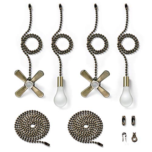 Bronze Fan Pull Chain with One Pair 35.4 inches Extension, Kinghouse 4 pcs 13.6 inches 3.2mm Beaded Ball Fan Pull Chain Set including Beaded and Pull Loop Connectors, Holiday Gift Set (Oil Rubbed Bron