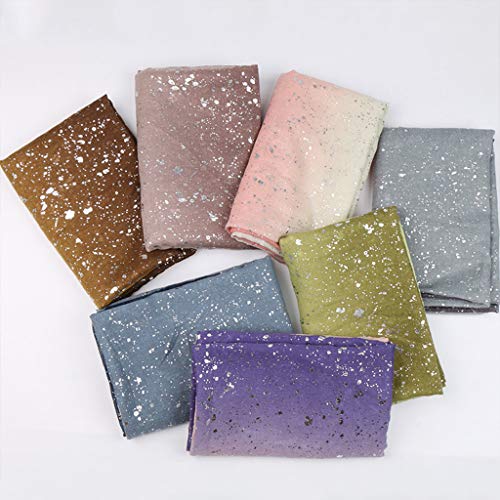 MEIYIN Womens Cotton Linen Gradient Scarf Silver Foil Sequins Bandana Shawl Headscarf - Thumbnail 2