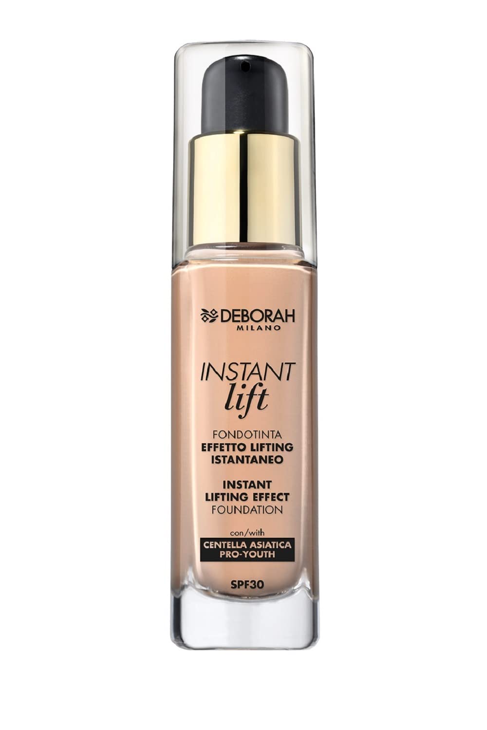 Deborah Milano Instant Lift Foundation SPF 30, 02 Beige, Lifting and Brightening Effect, Antioxidant Formula with Centella Asiatica, Gives Elastic, Toned and Smoothed Skin, 30 ml