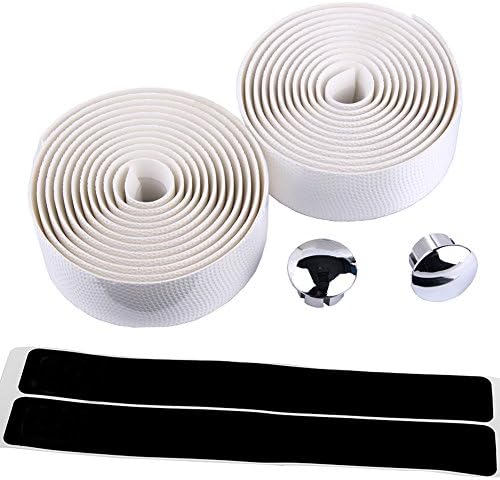 AmazingEC Handlebar Tape Wrap with Durable PU Wave Texture Cycling Road Bike Sports Antiskid With End Plugs White