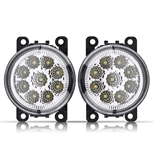 Qiilu Car Fog Light, 9 LED Car Round Front Fog Lamp DRL Daytime Running Light(White)