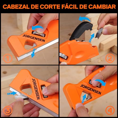 JORGENSEN Chamfer Plane for Woodworking, Edge Corner Flattening Tool for Wood, 45° Manual Manual Planer with 4 Cutting Heads for Fast Wood Trimming