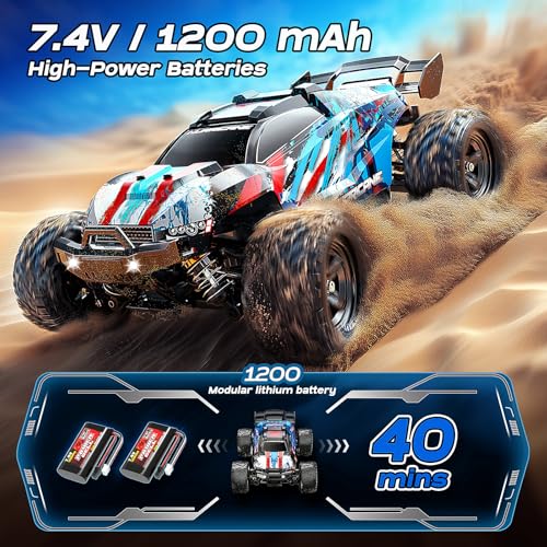 RC Cars 1:18 Entry-Level RC Car for Adults & Boys, All-Metal drivetrain 4x4 Off-Road RC Racing Truck High Speed 40 km/h, with 2 Rechargeable 1200 mAh Batteries,Fast Remote Control Car for Adults