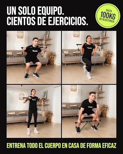 Bandas Elásticas com Barra | Elásticos de resistência até 100 kg | Kit Completo de Treino em Casa | TRAINEX
