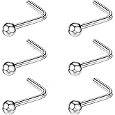 FANSING Nose Rings Surgical Steel Nose Studs L Shaped Nose Rings for Women Men Nostril Piercing Studs with Ball End