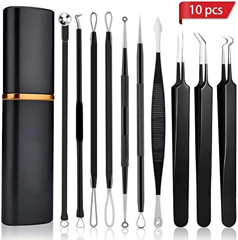 [Upgrade]Blackhead Remover Pimple, Boxoyx 10 Pcs Professional Pimple Comedone Extractor Popper Tool Acne Removal Kit - Treatment for Pimples, Blackheads, Zit Removing, Forehead,Facial and Nose(Black)