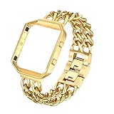 bayite For Fitbit Blaze Bands, Replacement Stainless Steel Chain Bands with Metal Frame for Fitbit Blaze Gold