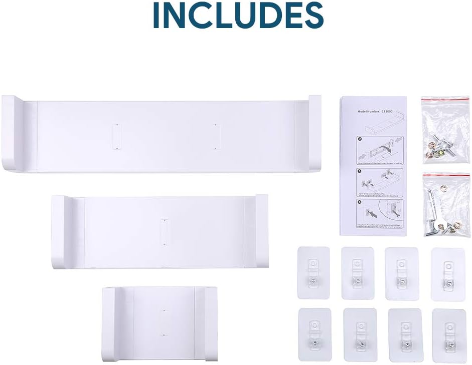 Laigoo Adhesive Floating Shelves Non-Drilling, Set of 3, Display Picture Ledge Shelf U Bathroom Shelf Organizer for Home/Wall Decor/Kitchen/Bathroom Storage(S+M+L): Kitchen & Dining