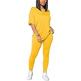 HBQ Women 2 Piece Outfits Summer Sweatsuits Drop Shoulder Tracksuits Biker Short Workout Jogger Sets